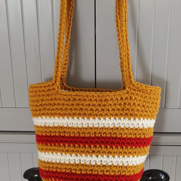 Crochet and fabric lined tote bag, shopping bag, tote bag, student bag