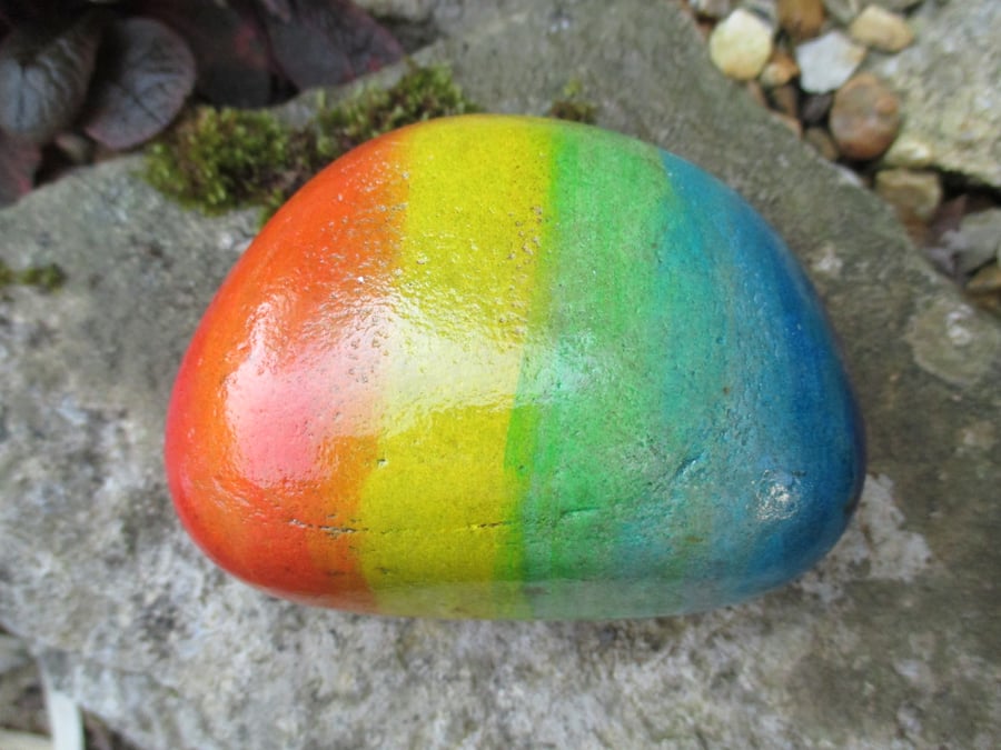 Painted Rock Memorial Stone Bunny Rabbit Pet Rainbow Stone Pet Cat Dog 011