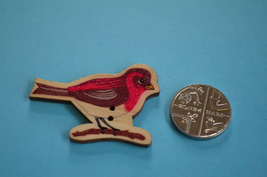 Wooden Bird Shaped Buttons 38x28mm American Robin (BD18)