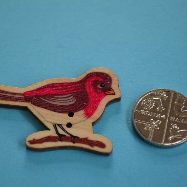 Wooden Bird Shaped Buttons 38x28mm American Robin (BD18)