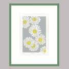 Lino Print, Daisy Print, Floral Print, Hand Printed 