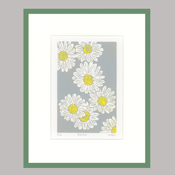 Lino Print, Daisy Print, Floral Print, Hand Printed 