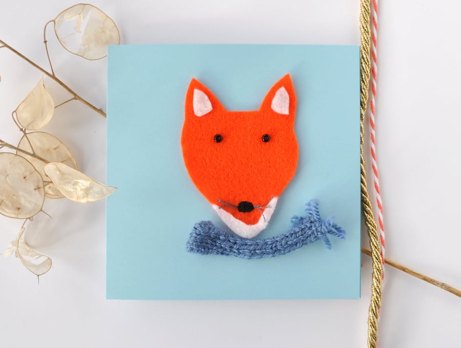 Embroidered felt fox greeting card