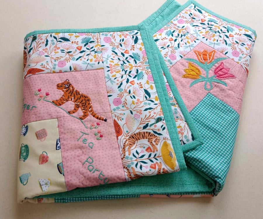 Tiger Tea Party Playmat, patchwork quilt play mat - can be personalised 