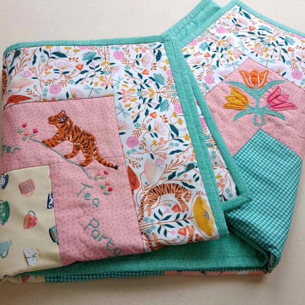 Tiger Tea Party quilt, patchwork play mat - can be personalised 