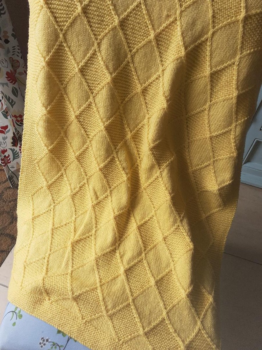 Hand Knitted Vibrant Yellow Baby Blanket 