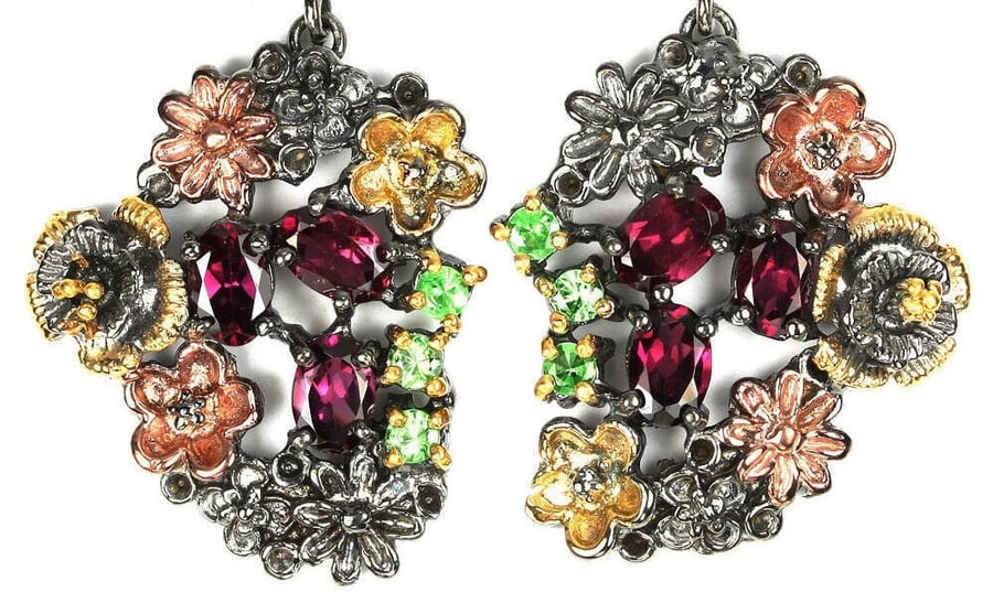 Garnet Romantic Art Nouveau style Floral Posy Dropper earrings