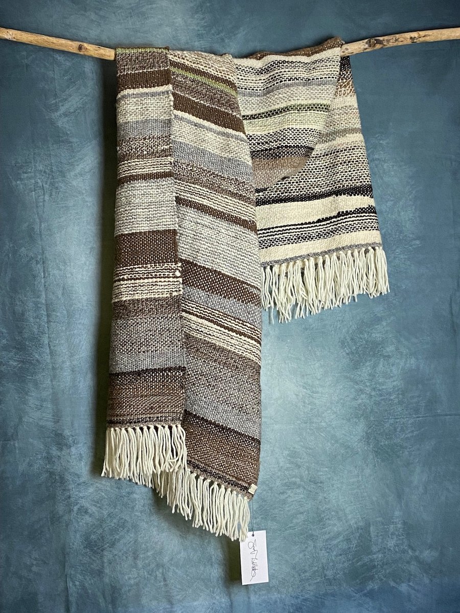 Luxury handwoven throw in handspun wool.