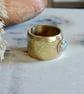 Hammered Brass Adjustable Ring with Aqua Jade & Sterling Silver Detail - Image 2