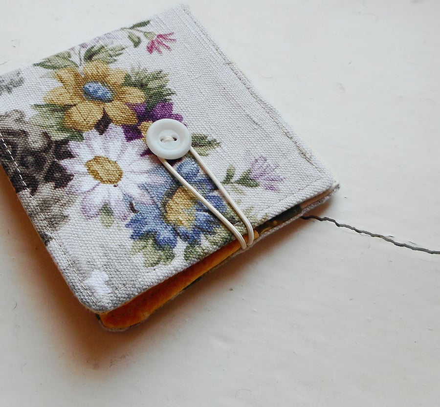 Recycled fabric teabag or card wallet in a vintage floral 