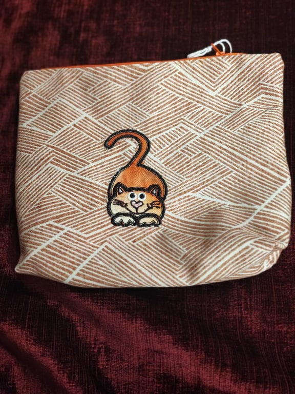 Cosmetic, Toiletries Bag with embroidered Cat