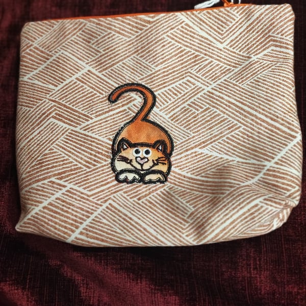 Cosmetic, Toiletries Bag with embroidered Cat