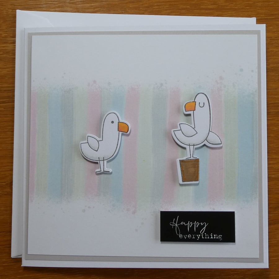Pastel Rainbow Stripe with Gulls Card - Happy Everything
