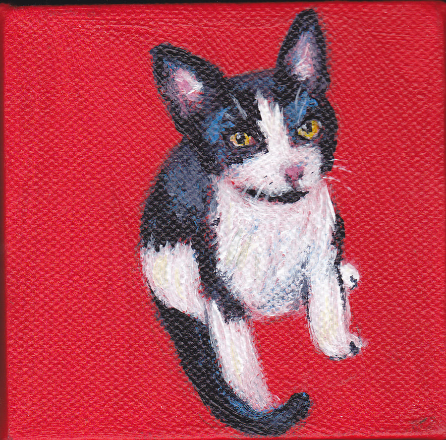Kitten Sit Original Acrylic Painting on Box Canvas OOAK Cat Art
