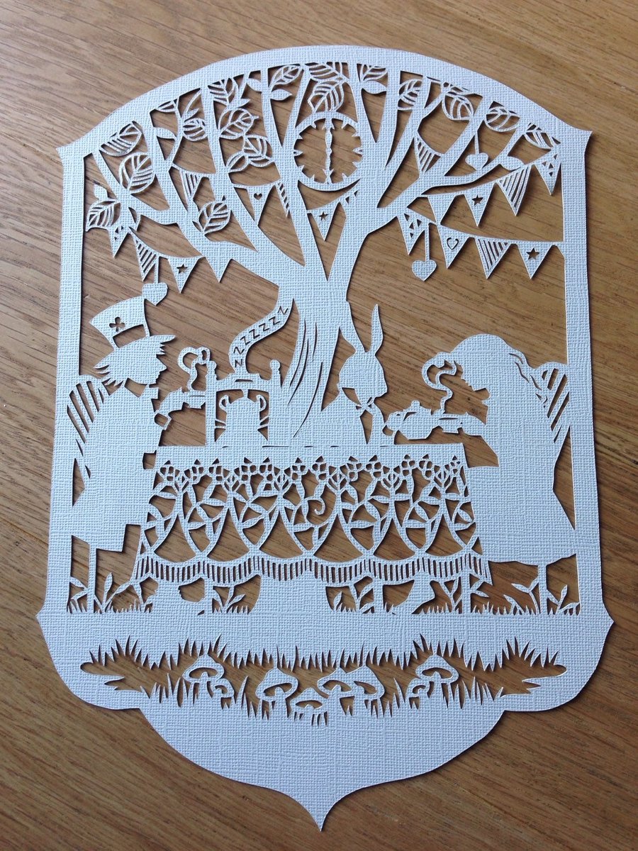 Mad hatters tea party - unframed paper cut - Alice in Wonderland - gift 