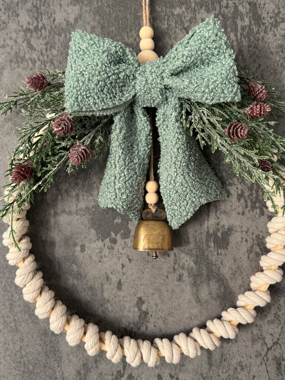 Sage Green Christmas Wreath with Brass Bell