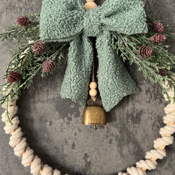 Sage Green Christmas Wreath with Brass Bell