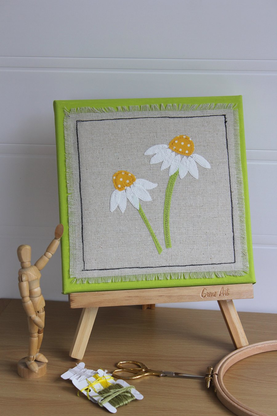 Daisies - Textile Art Picture, Hand Embroidered, Artwork on Canvas, Wall Art