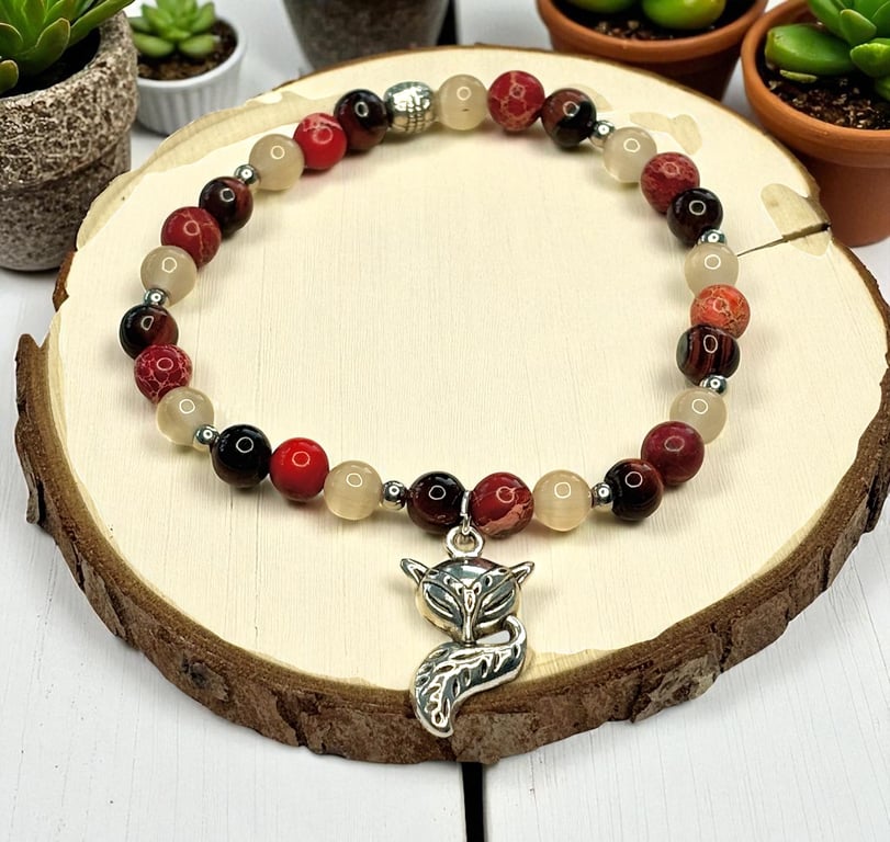 Fox Charm Beaded stretch Bracelet