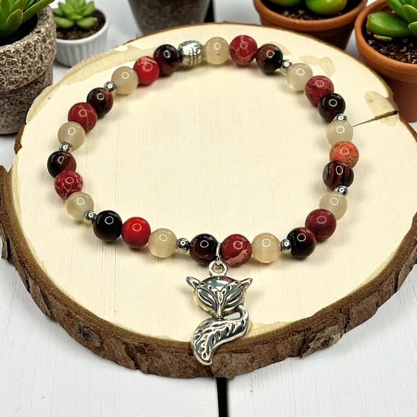 Fox Charm Beaded stretch Bracelet
