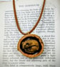 Handmade Dormouse Wildlife Pendant - Cast in Gold Resin, Polished Walnut Shell