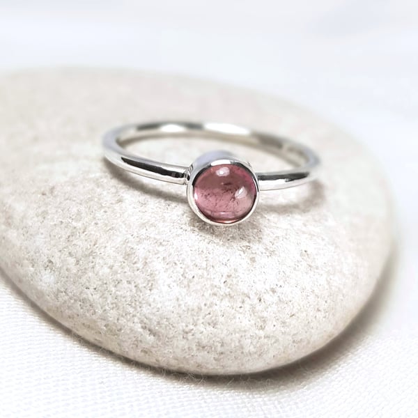 Pink Tourmaline Ring, Sterling Silver Stacking Ring, Recycled Silver, Handmade
