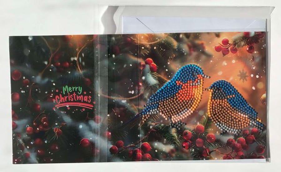 Blue Birds Christmas Diamond Art Card