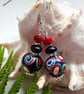 Hand Made Polymer Clay Beads, Red Coral & Howlite Gold Plate Earrings - Image 2