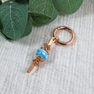 Bag Charm, Copper and Glass Lampwork Bead with Wire Wrapping