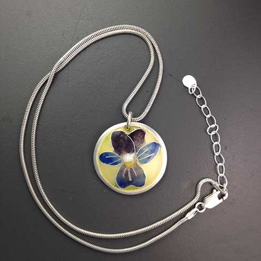 Heart's Ease enamel and silver pendant