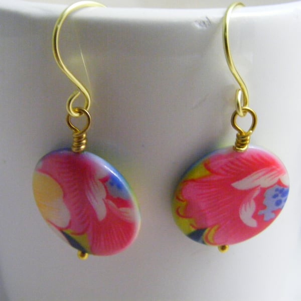 Pink Flower Mother of Pearl Earrings