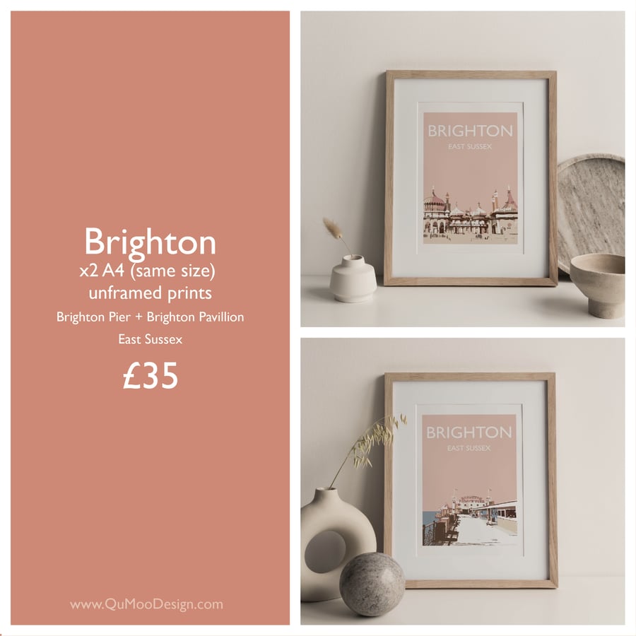 Beautiful Bundle Brighton Pier and Pavilion East Sussex, UK Giclee Travel Print