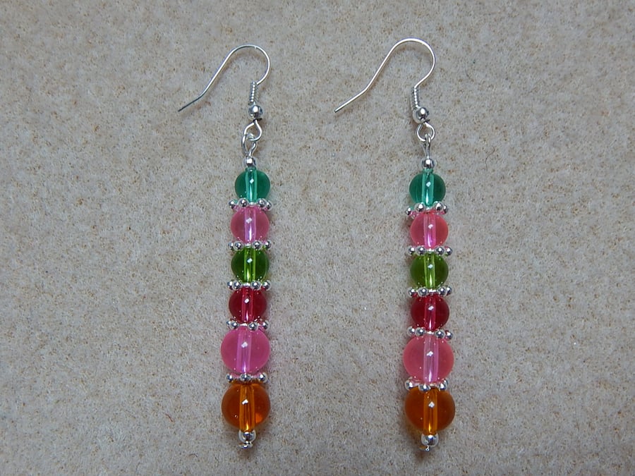 Earrings Dangle Silver Plated with glass beads