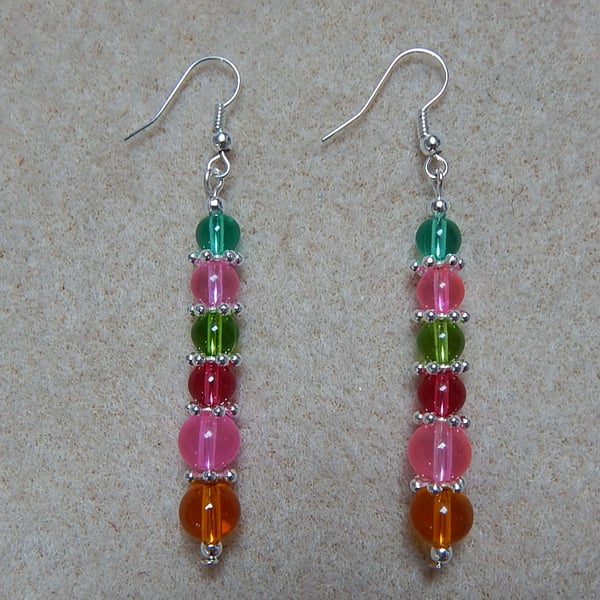Earrings Dangle Silver Plated with glass beads