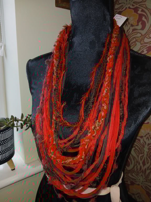 Handmade upcycled Boho infinity scarf Christmas robin
