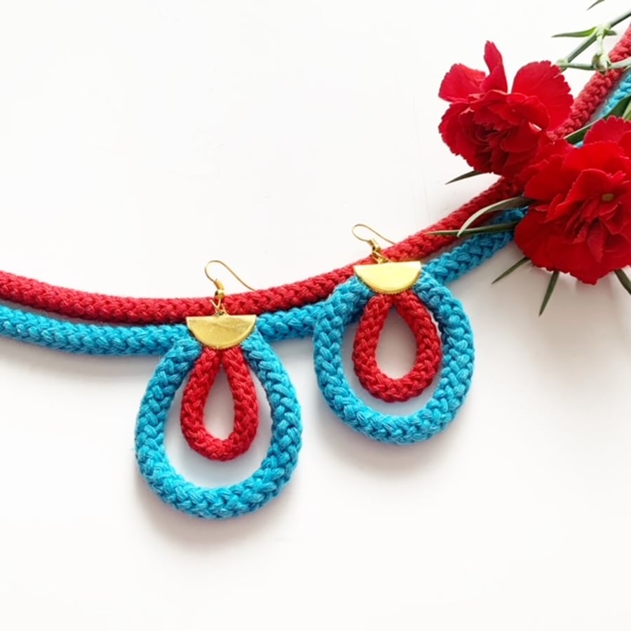 Teardrop shaped colorful cotton earrings, Cotton Earrings, Colorful Earrings