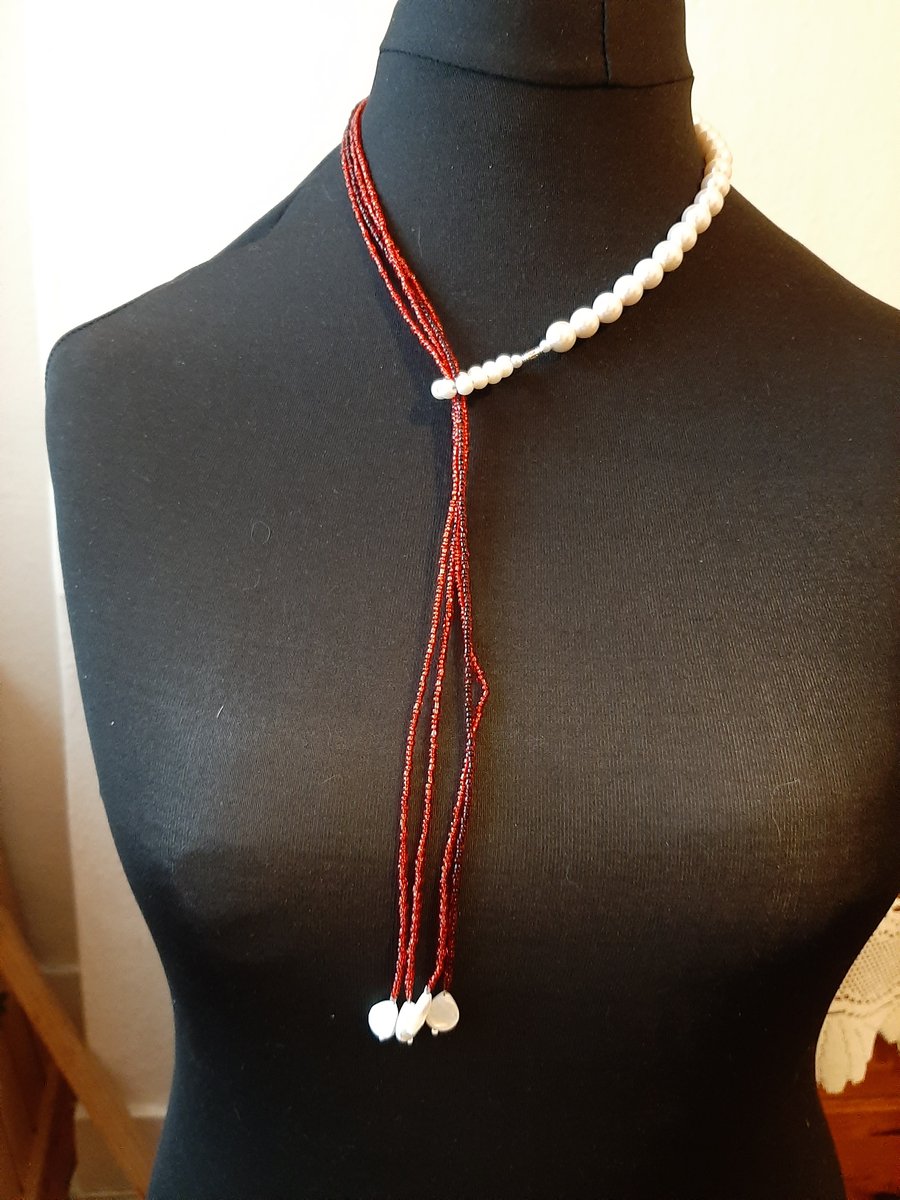 Pearls and Bead Tie Necklace