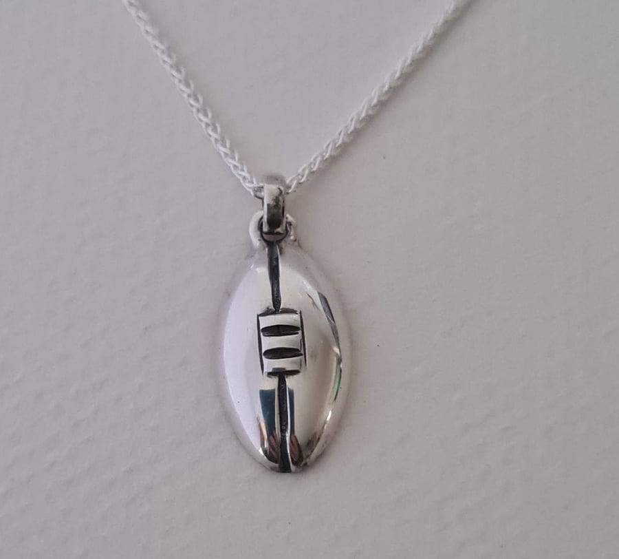 Solid Silver Rugby Ball Pendant Necklace