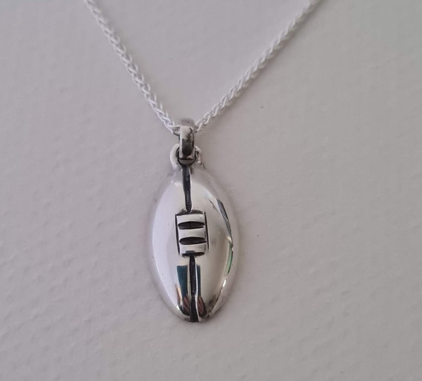 Solid Silver Rugby Ball Pendant Necklace