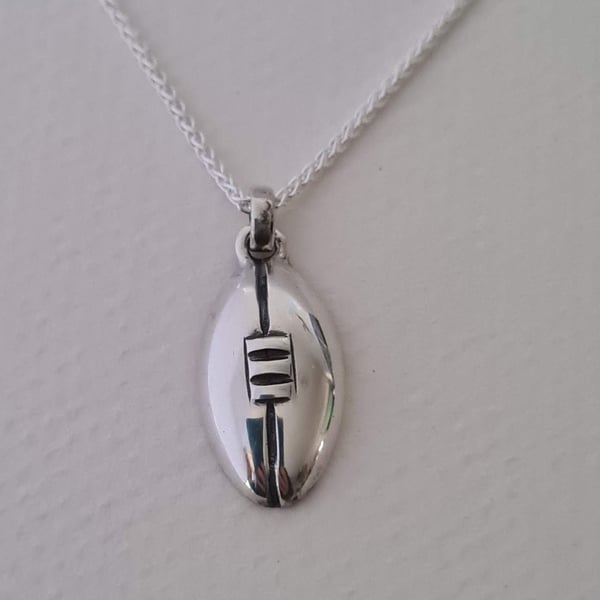 Solid Silver Rugby Ball Pendant Necklace