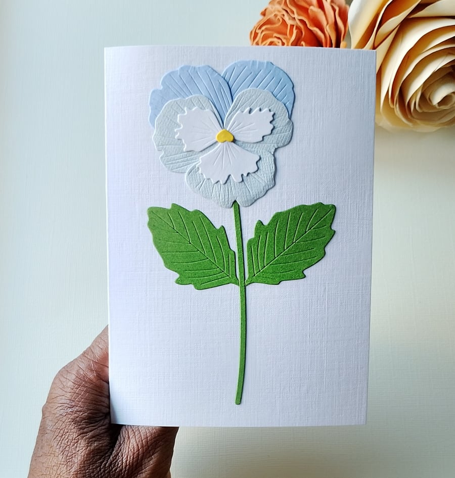 Blue White Pansy - Flower Shop Moments, Blank Handmade Floral Card 