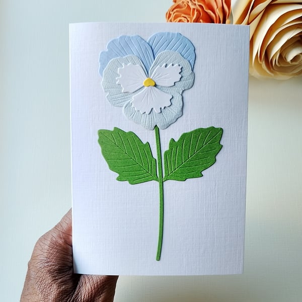 Blue White Pansy - Flower Shop Moments, Blank Handmade Floral Card 