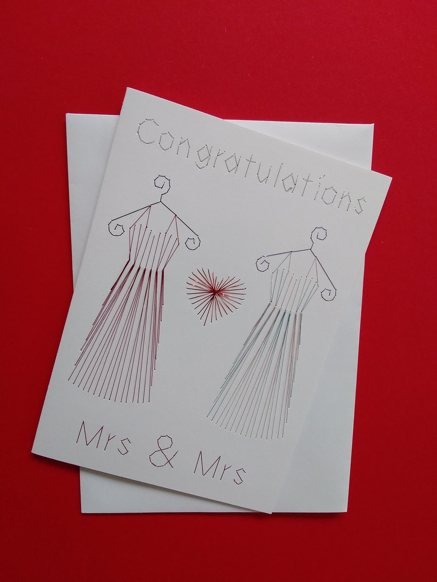 Mrs & Mrs Wedding - Civil Partnership Card Hand Embroidered.
