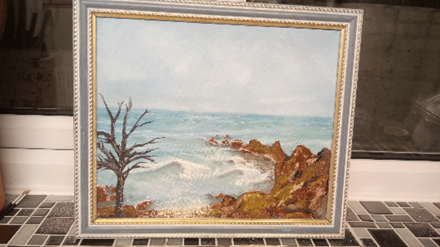 Guernsey Scenes Winter Coastline Impression Oil Painting