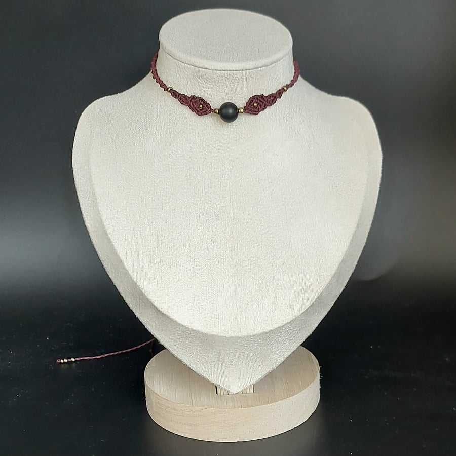 Deep Burgandy Choker Necklace with Agate bead 