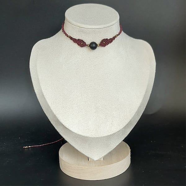 Deep Burgandy Choker Necklace with Agate bead 