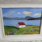 Cottage in Scotland with Red Roof looking over to mountains