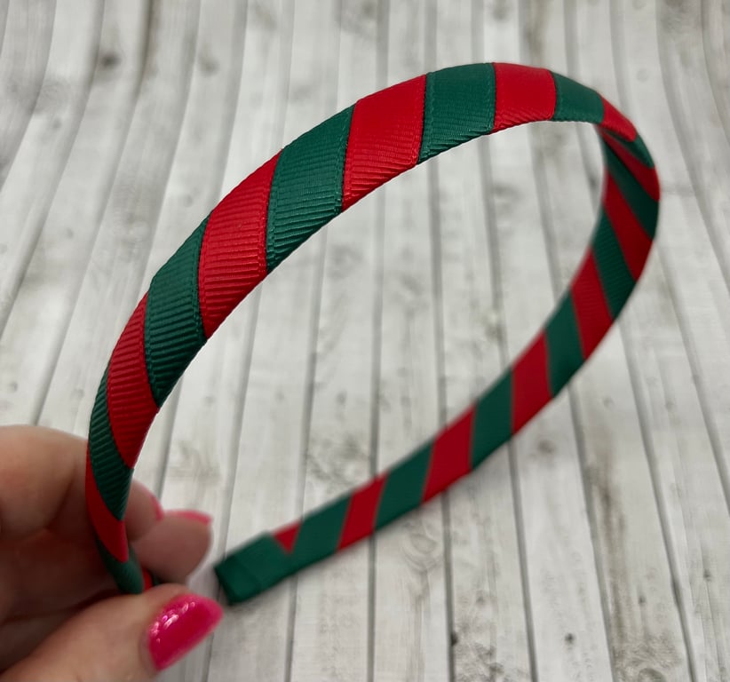 School Hunter Green and Red 1.8cm striped Hairband