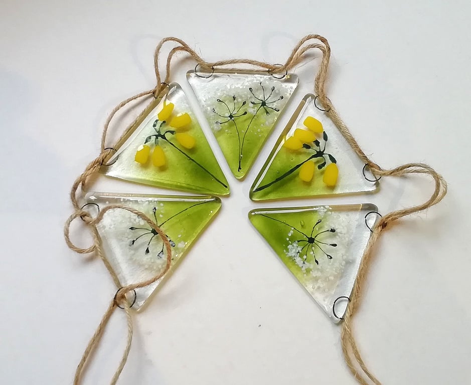 Fused Glass Countryside Bunting: Cowslip & Cowparsley Garland