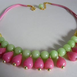 Fuchsia and Apple Green Quartzite Necklace